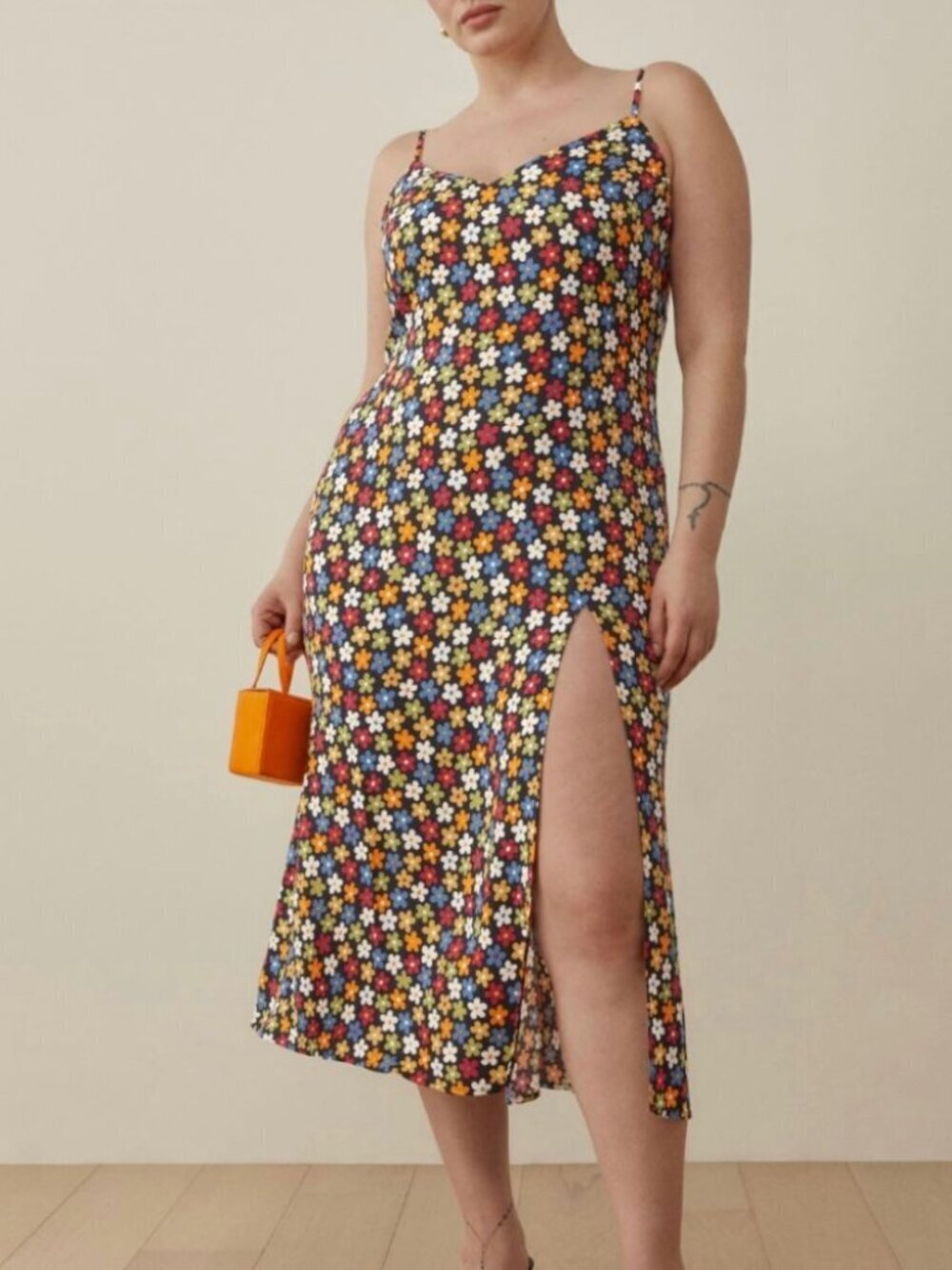 Reformation Multicolor Floral Slip Dress with Side Slit